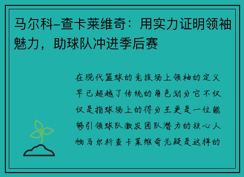 马尔科-查卡莱维奇：用实力证明领袖魅力，助球队冲进季后赛